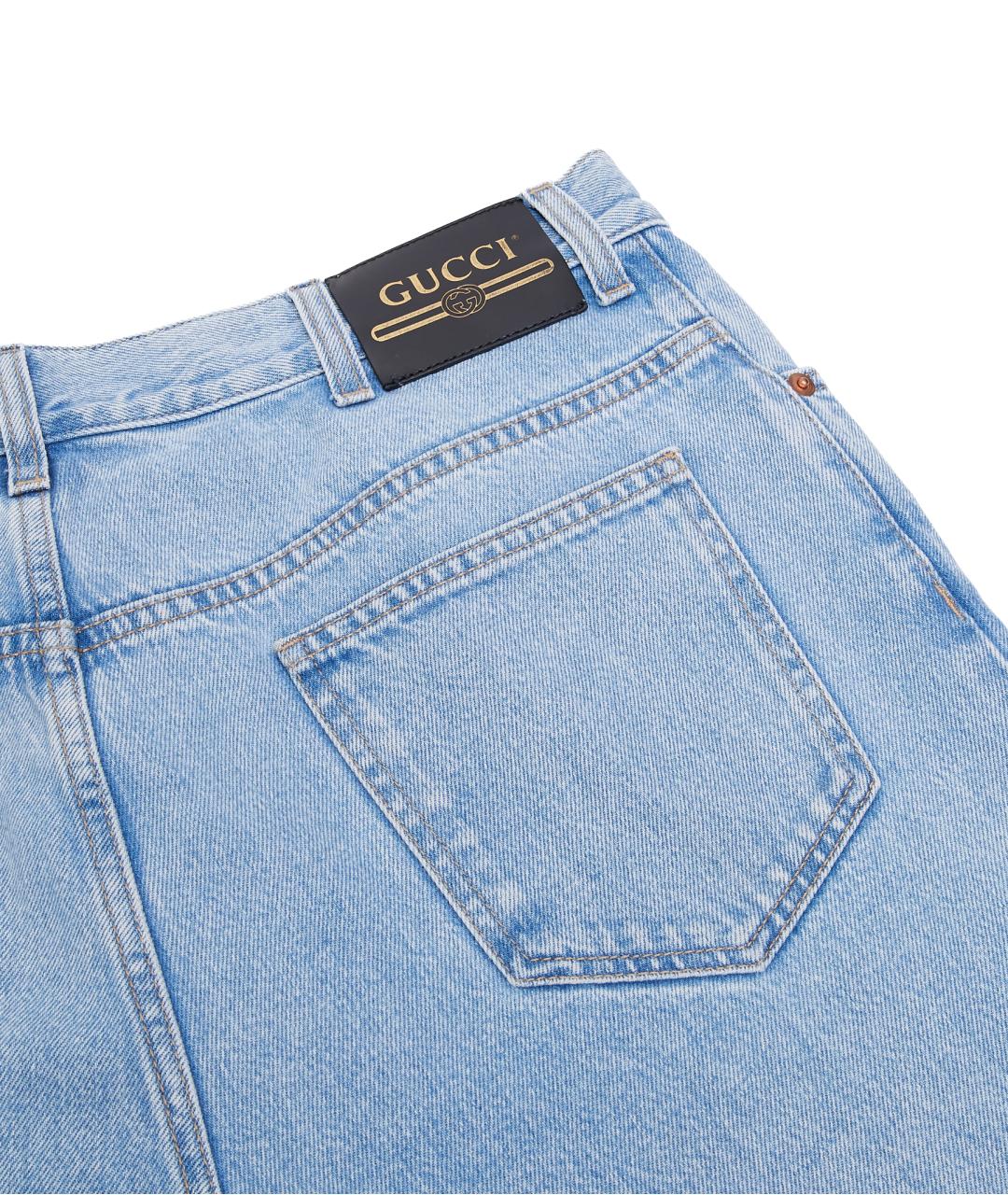 GUCCI Голубые хлопковые прямые джинсы, фото 3