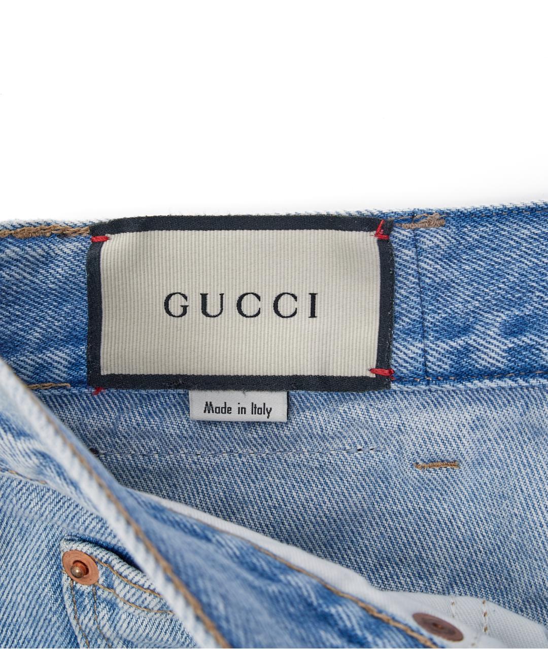 GUCCI Голубые хлопковые прямые джинсы, фото 4