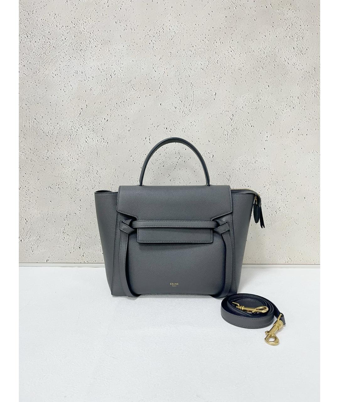 CELINE Серая кожаная сумка тоут, фото 7