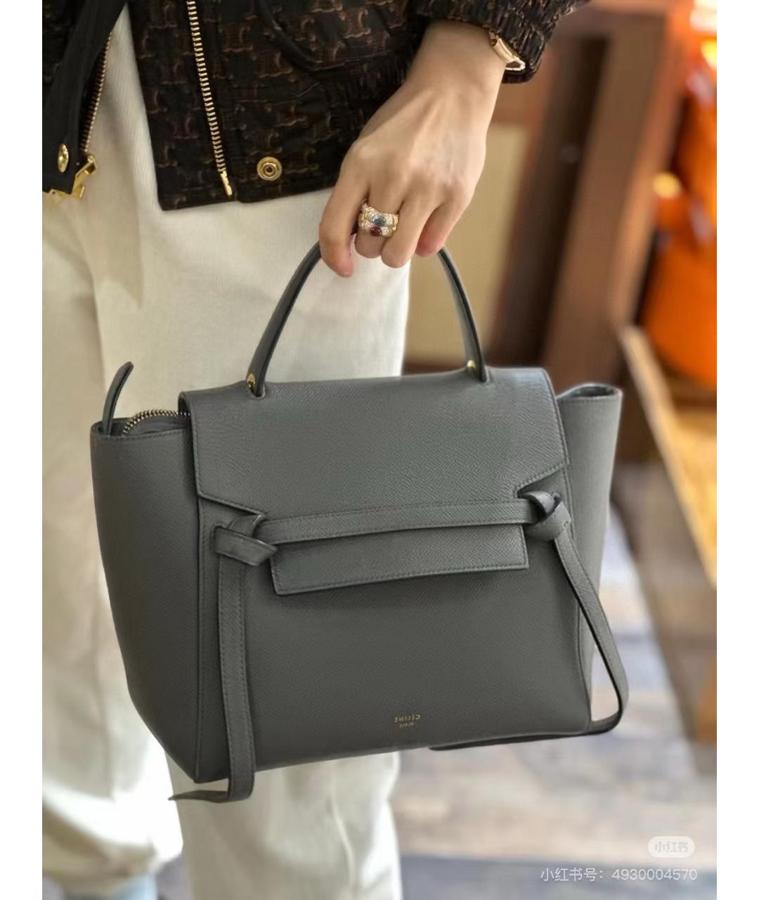 CELINE Серая кожаная сумка тоут, фото 6