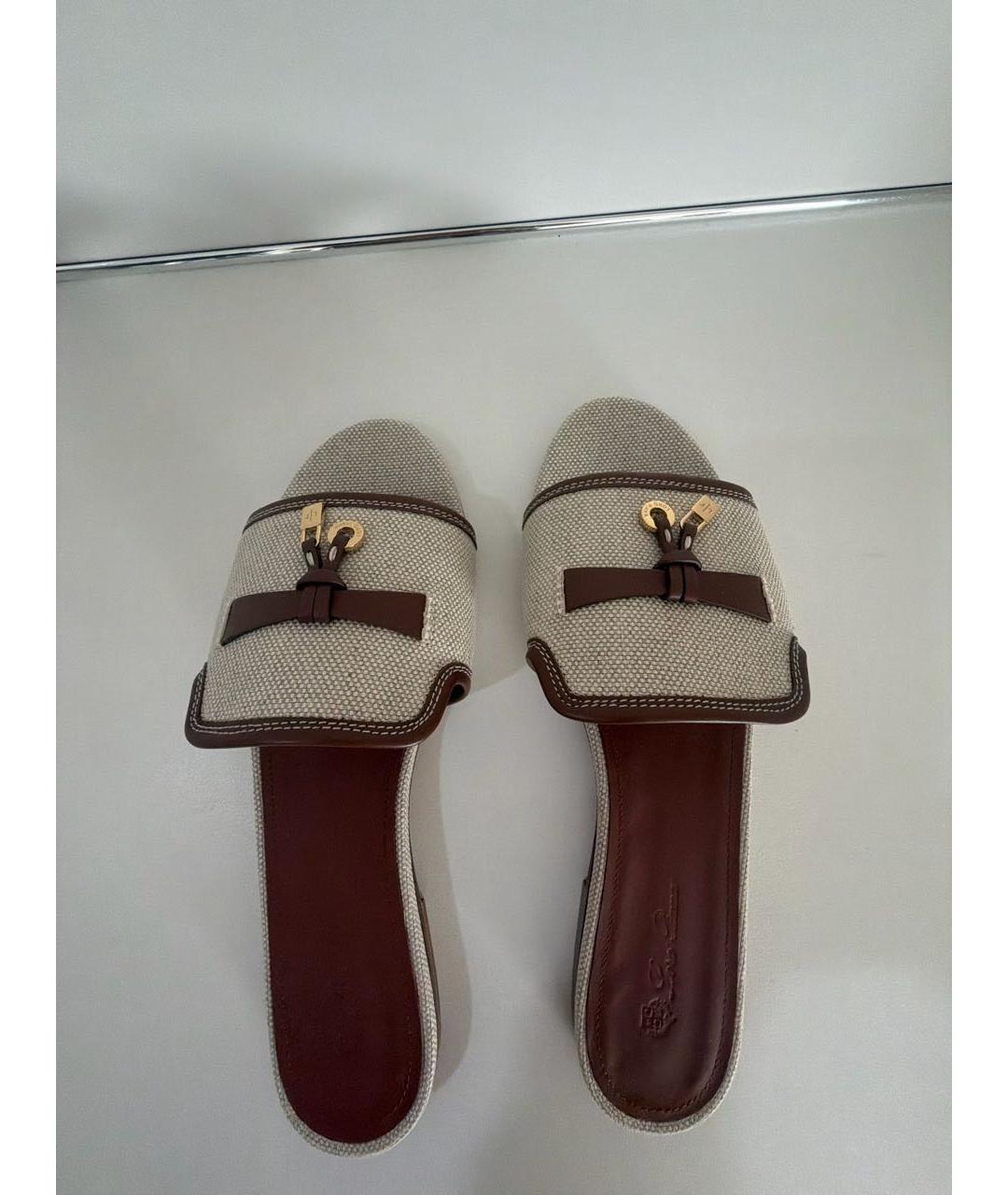 LORO PIANA Бежевые текстильные шлепанцы, фото 5