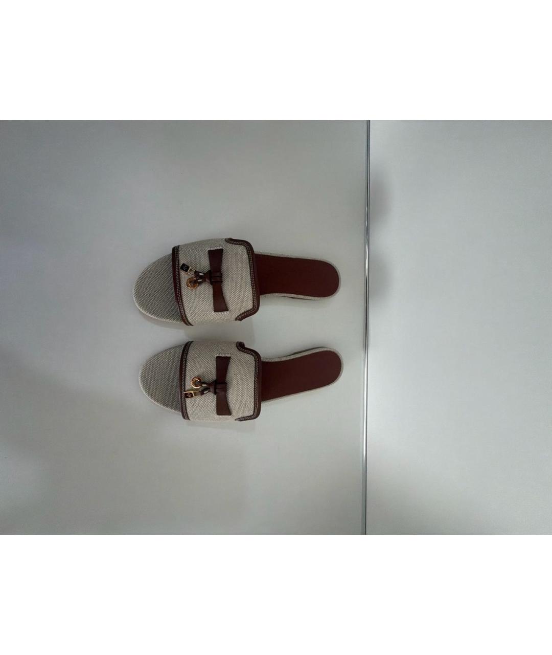 LORO PIANA Бежевые текстильные шлепанцы, фото 2