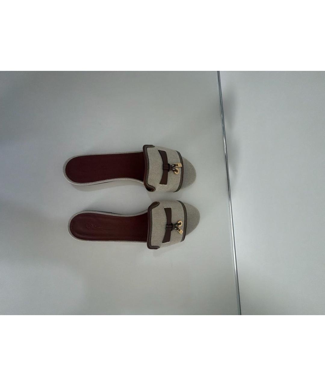 LORO PIANA Бежевые текстильные шлепанцы, фото 3