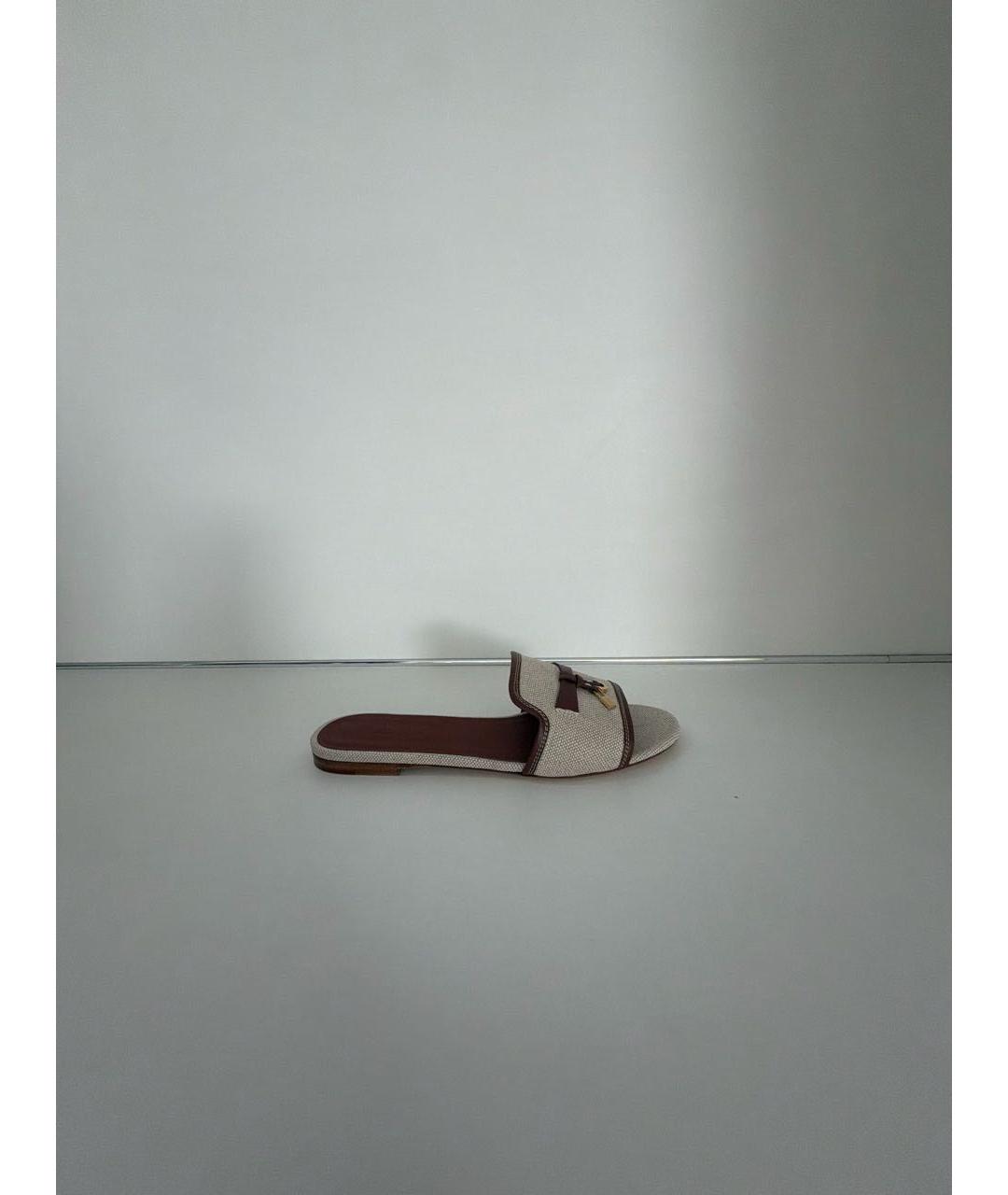 LORO PIANA Бежевые текстильные шлепанцы, фото 7
