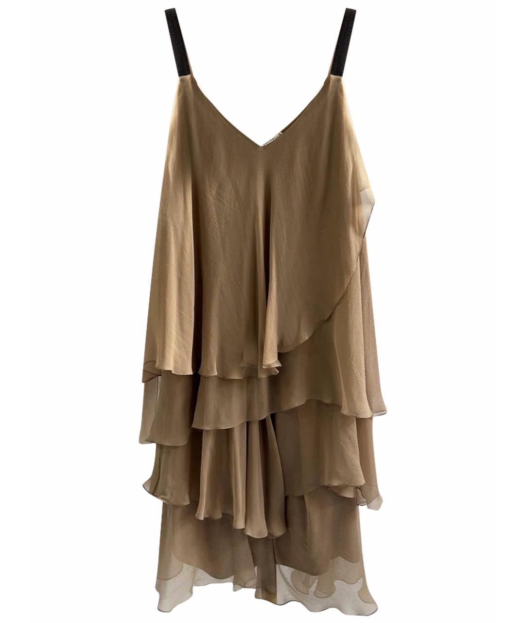 BRUNELLO CUCINELLI Коричневое шелковое повседневное платье, фото 1