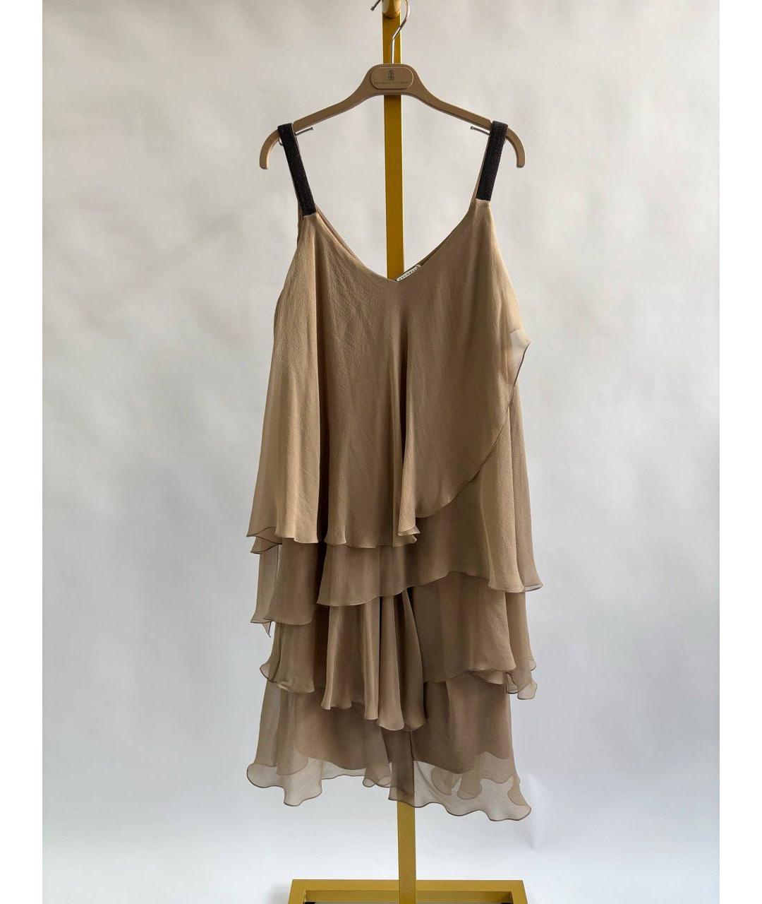 BRUNELLO CUCINELLI Коричневое шелковое повседневное платье, фото 5