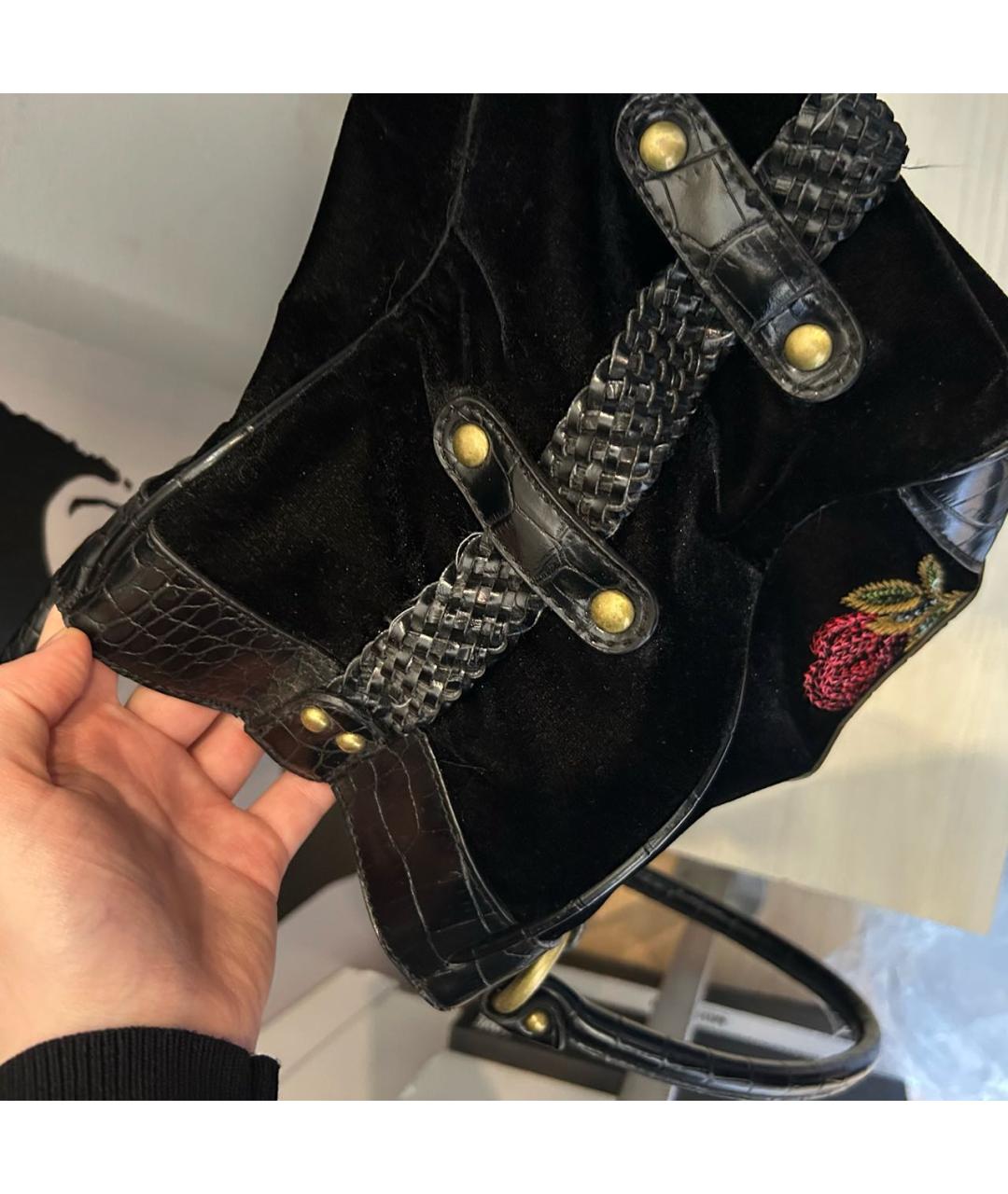 ROBERTO CAVALLI Черная кожаная сумка с короткими ручками, фото 6