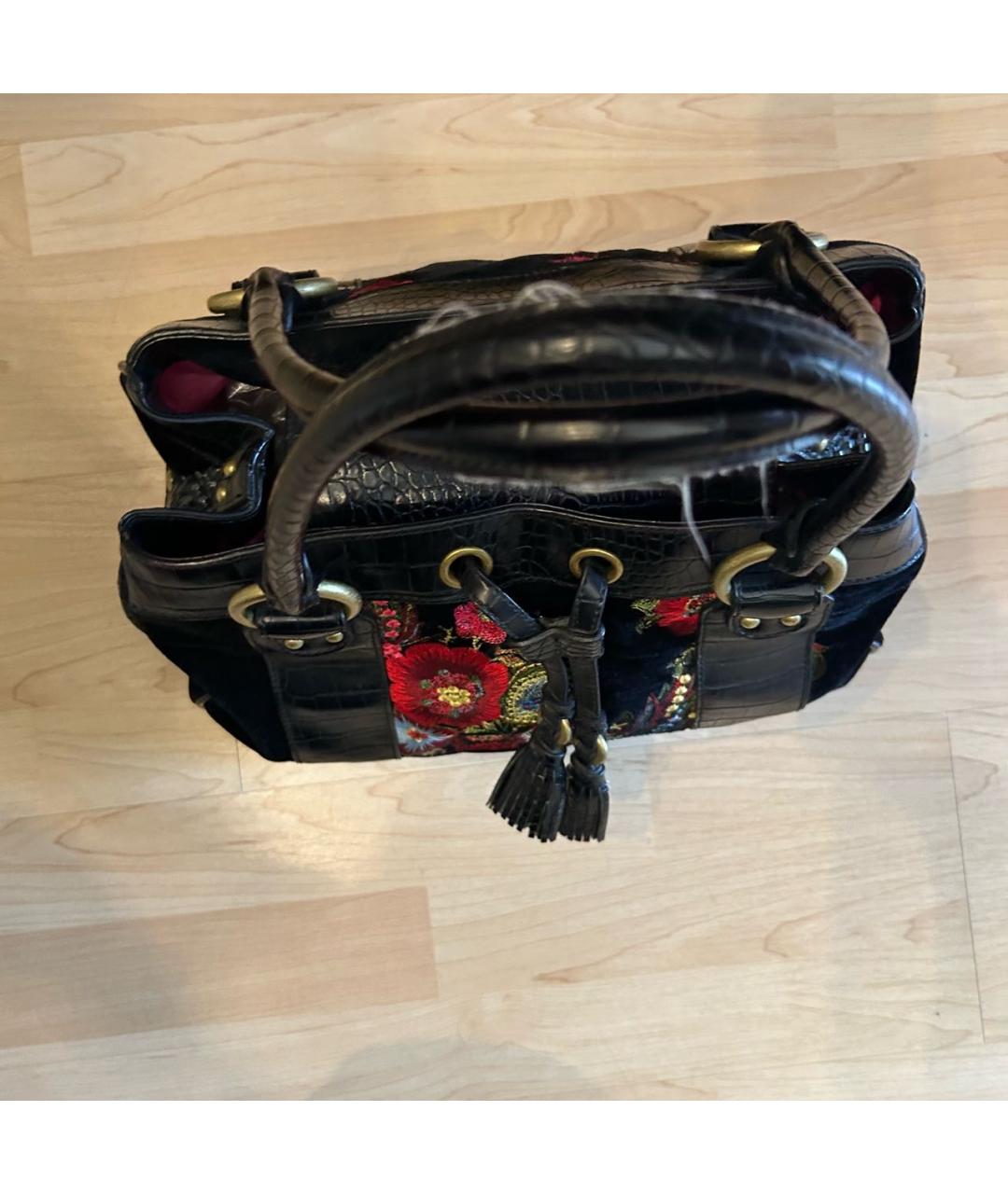 ROBERTO CAVALLI Черная кожаная сумка с короткими ручками, фото 2