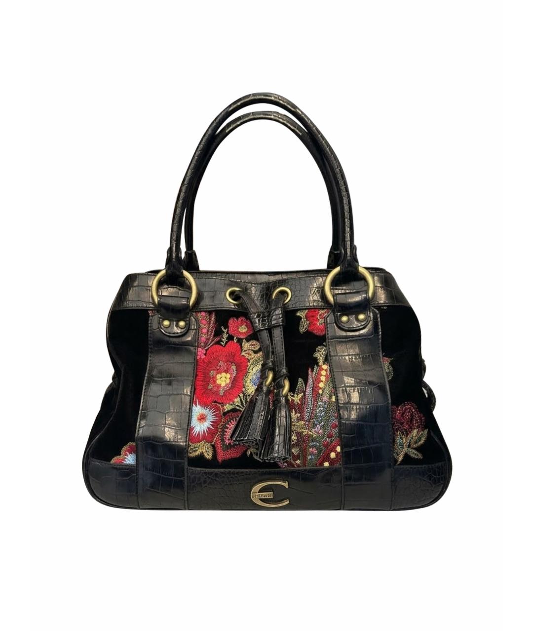 ROBERTO CAVALLI Черная кожаная сумка с короткими ручками, фото 1