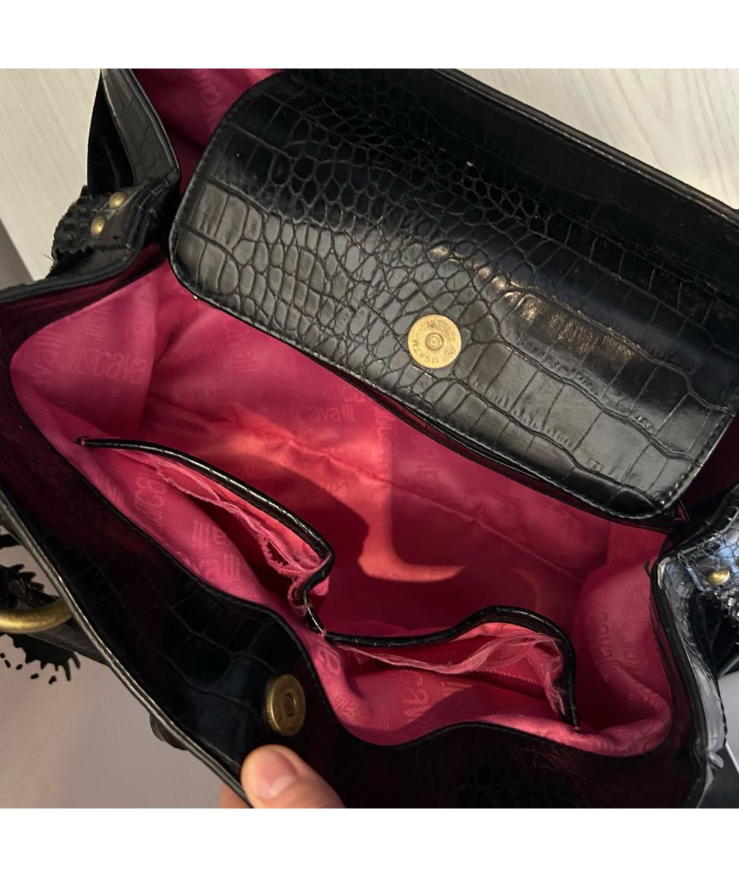 ROBERTO CAVALLI Черная кожаная сумка с короткими ручками, фото 5