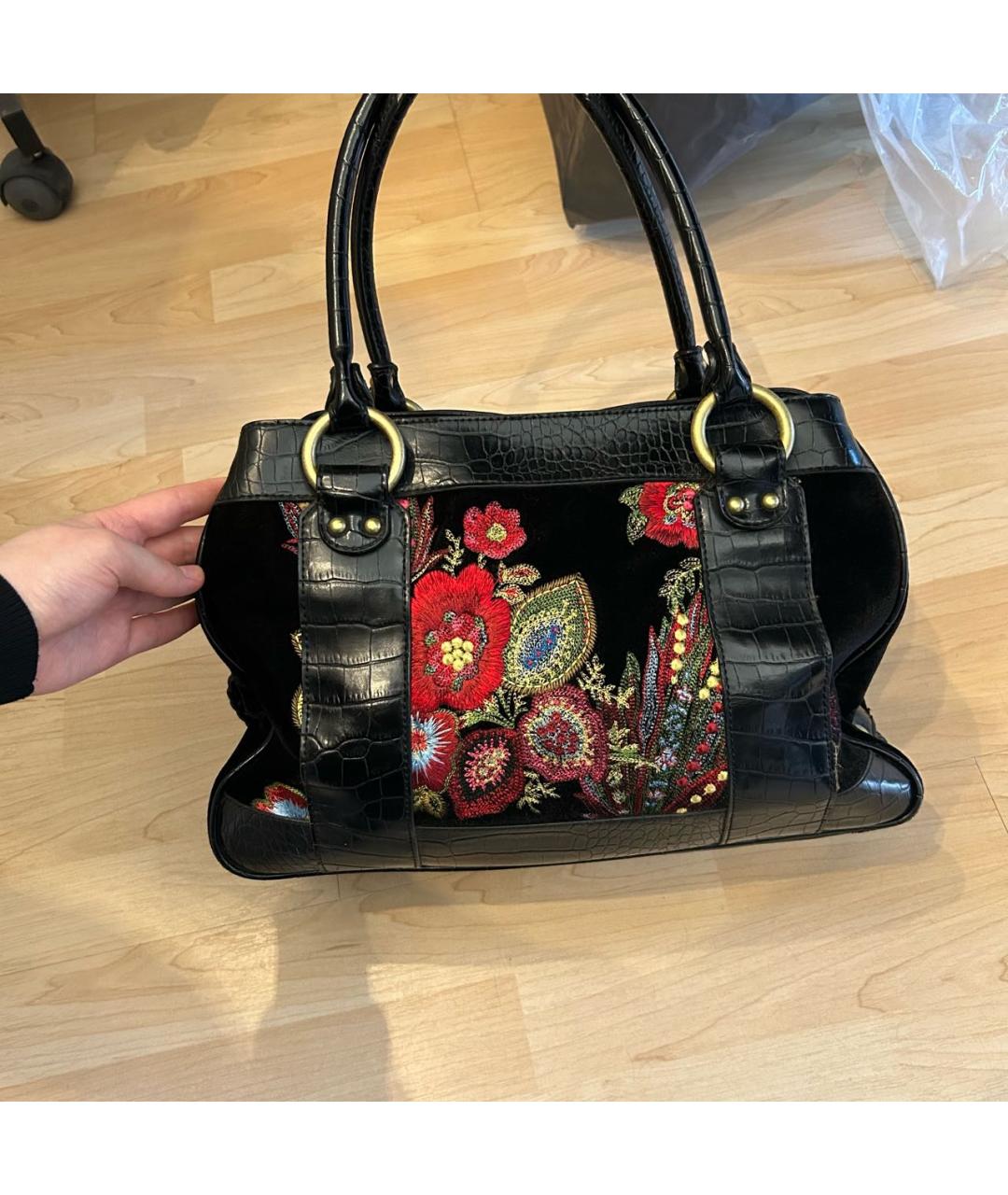 ROBERTO CAVALLI Черная кожаная сумка с короткими ручками, фото 3