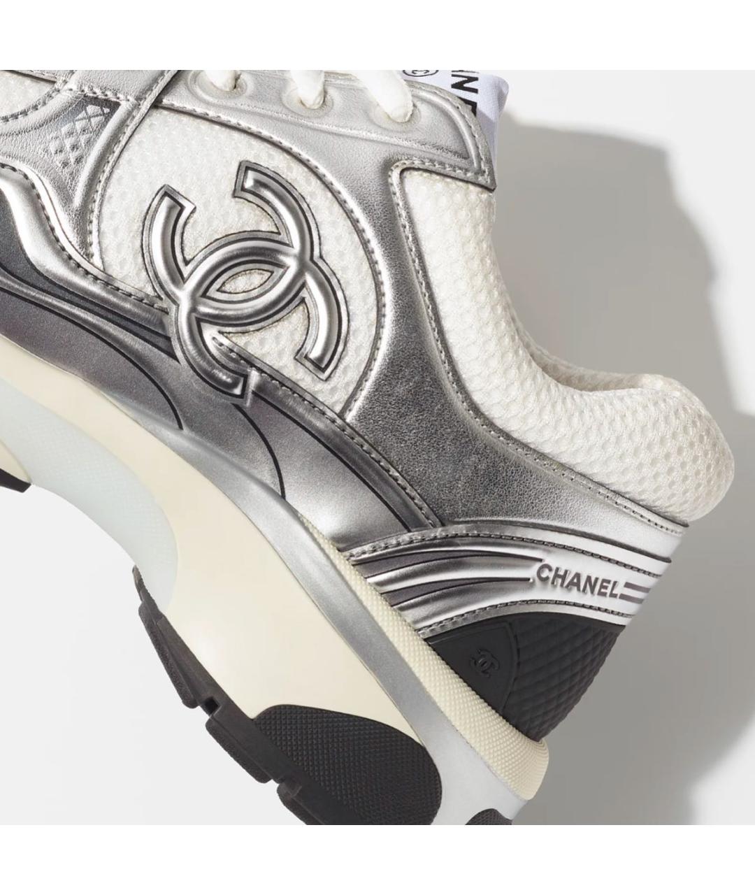 CHANEL Серебряные кожаные кроссовки, фото 7