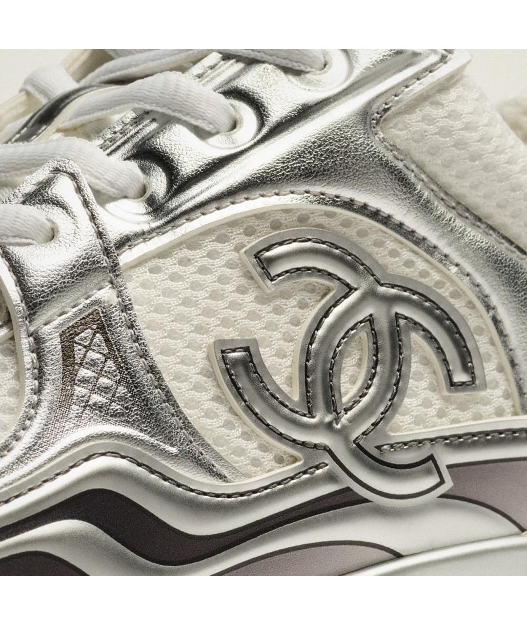 CHANEL Серебряные кожаные кроссовки, фото 6