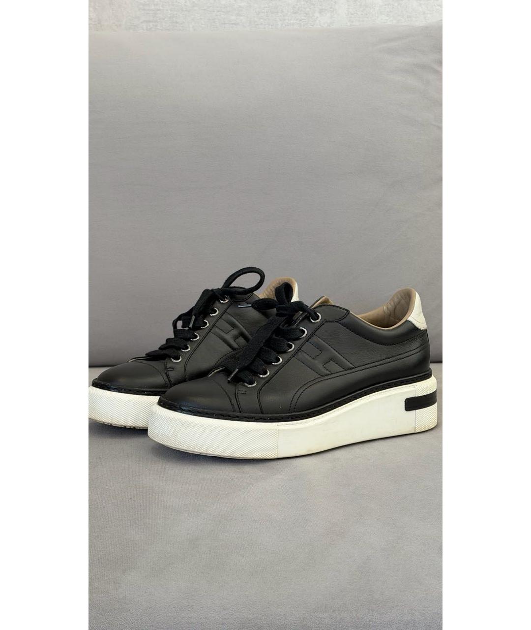 HERMES Черные кожаные кроссовки, фото 2