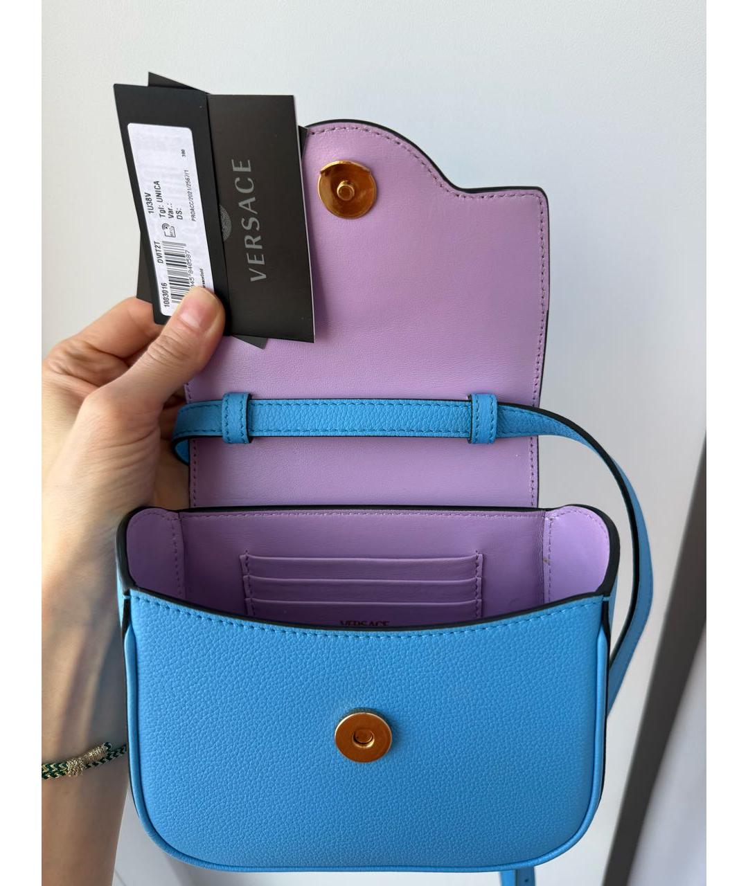 VERSACE Голубая кожаная сумка через плечо, фото 3