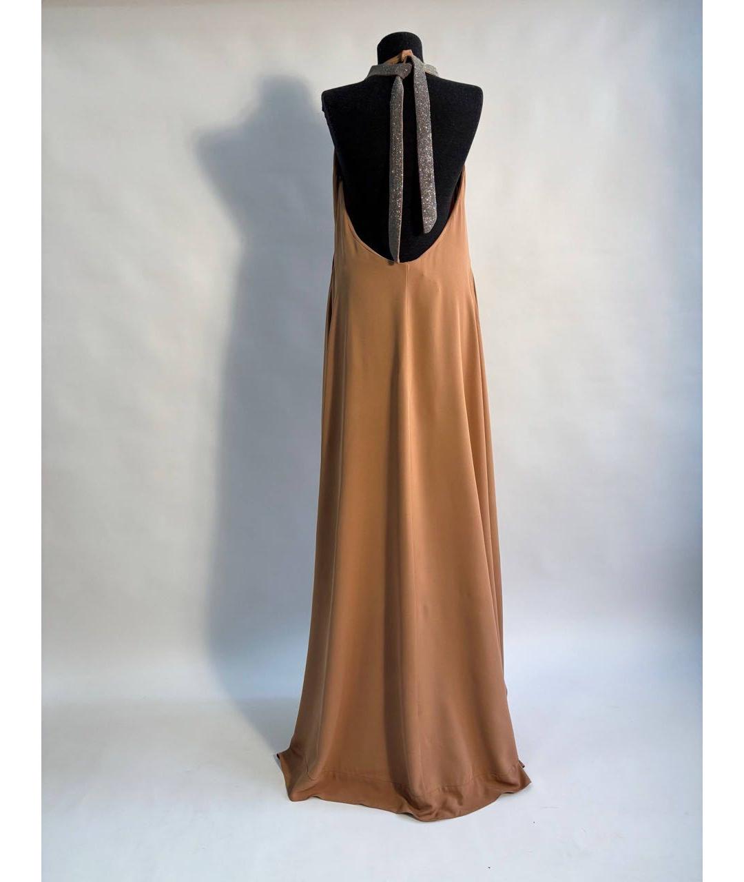 BRUNELLO CUCINELLI Коричневое шелковое повседневное платье, фото 6