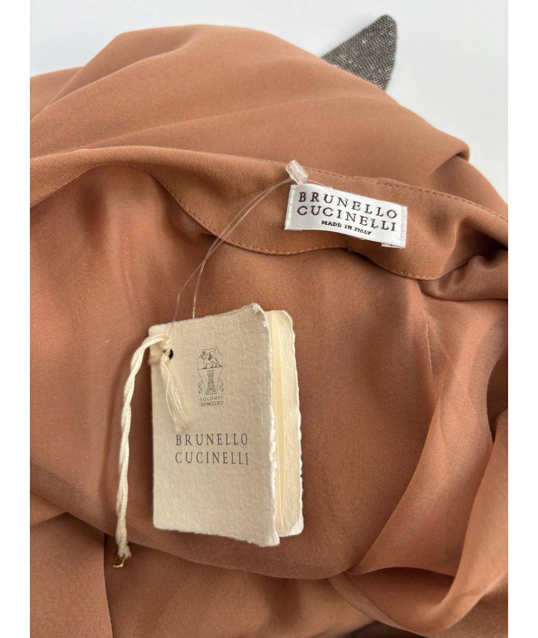 BRUNELLO CUCINELLI Коричневое шелковое повседневное платье, фото 3