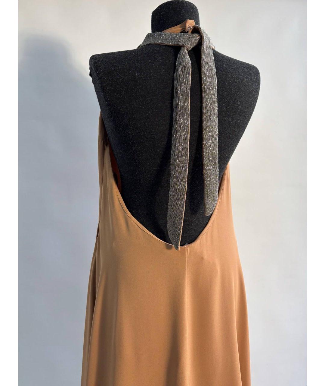 BRUNELLO CUCINELLI Коричневое шелковое повседневное платье, фото 7