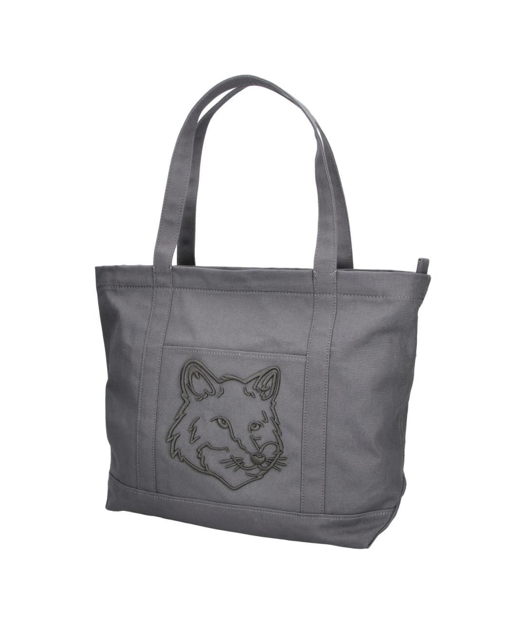 MAISON KITSUNE Серая хлопковая сумка тоут, фото 2