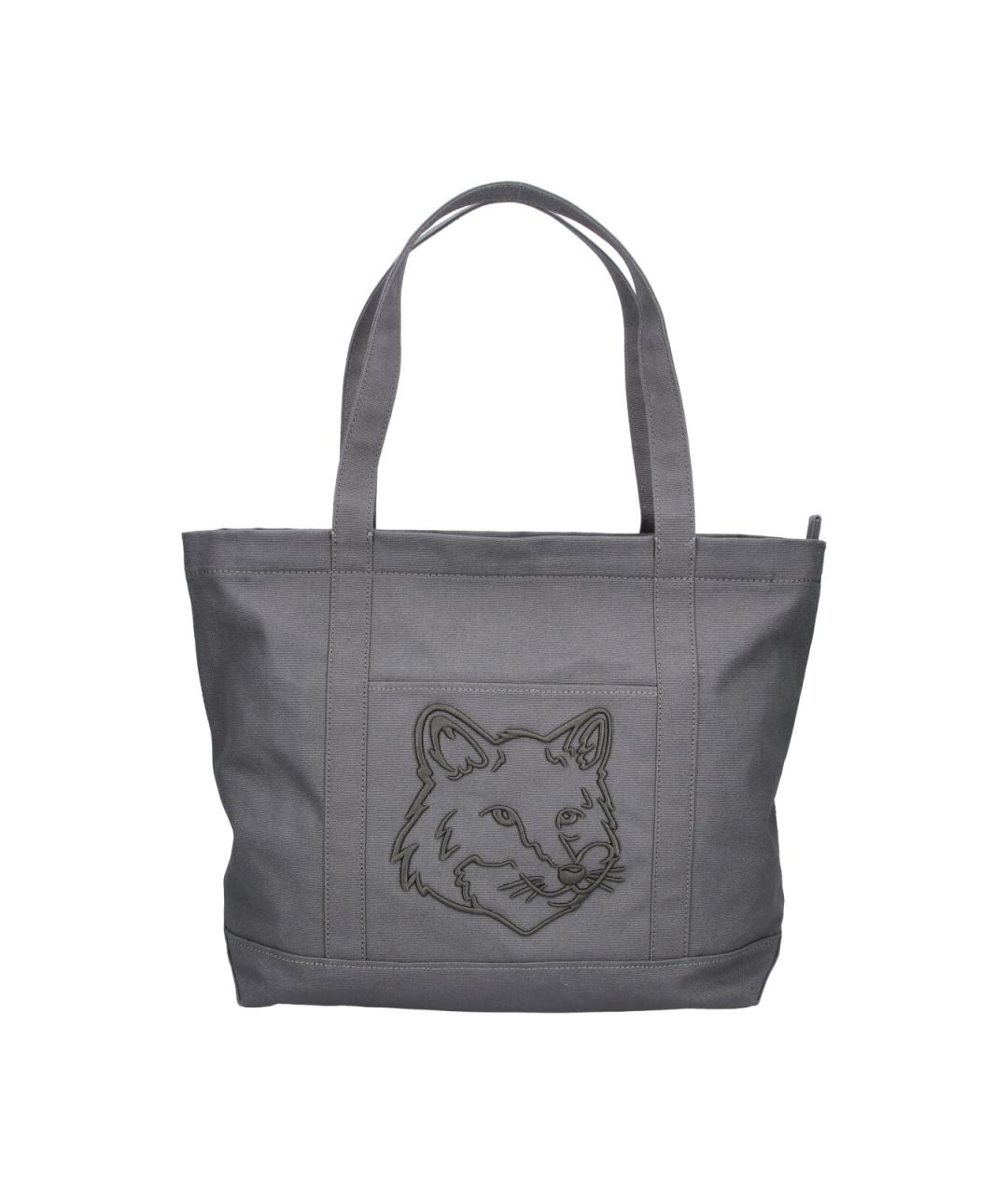 MAISON KITSUNE Серая хлопковая сумка тоут, фото 1
