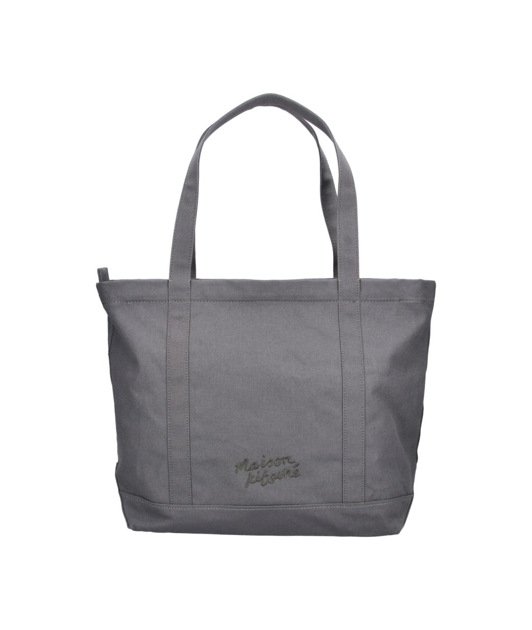 MAISON KITSUNE Серая хлопковая сумка тоут, фото 3