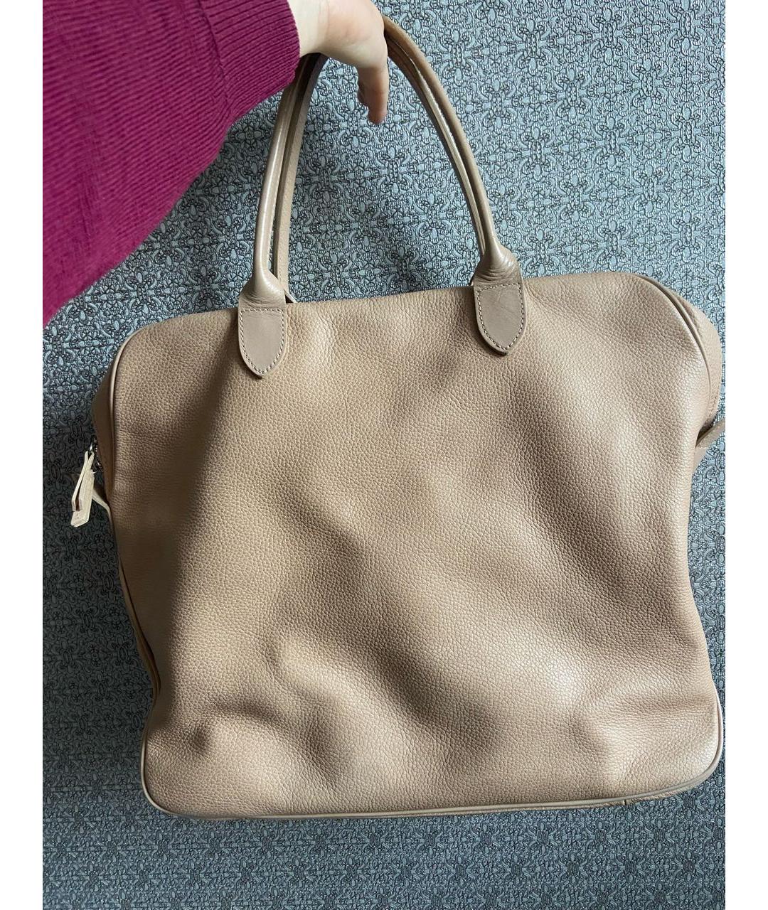 LONGCHAMP Бежевая кожаная сумка с короткими ручками, фото 2