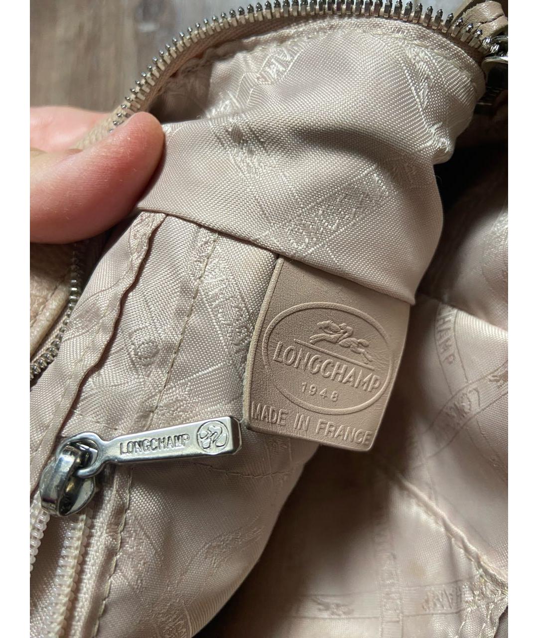 LONGCHAMP Бежевая кожаная сумка с короткими ручками, фото 7