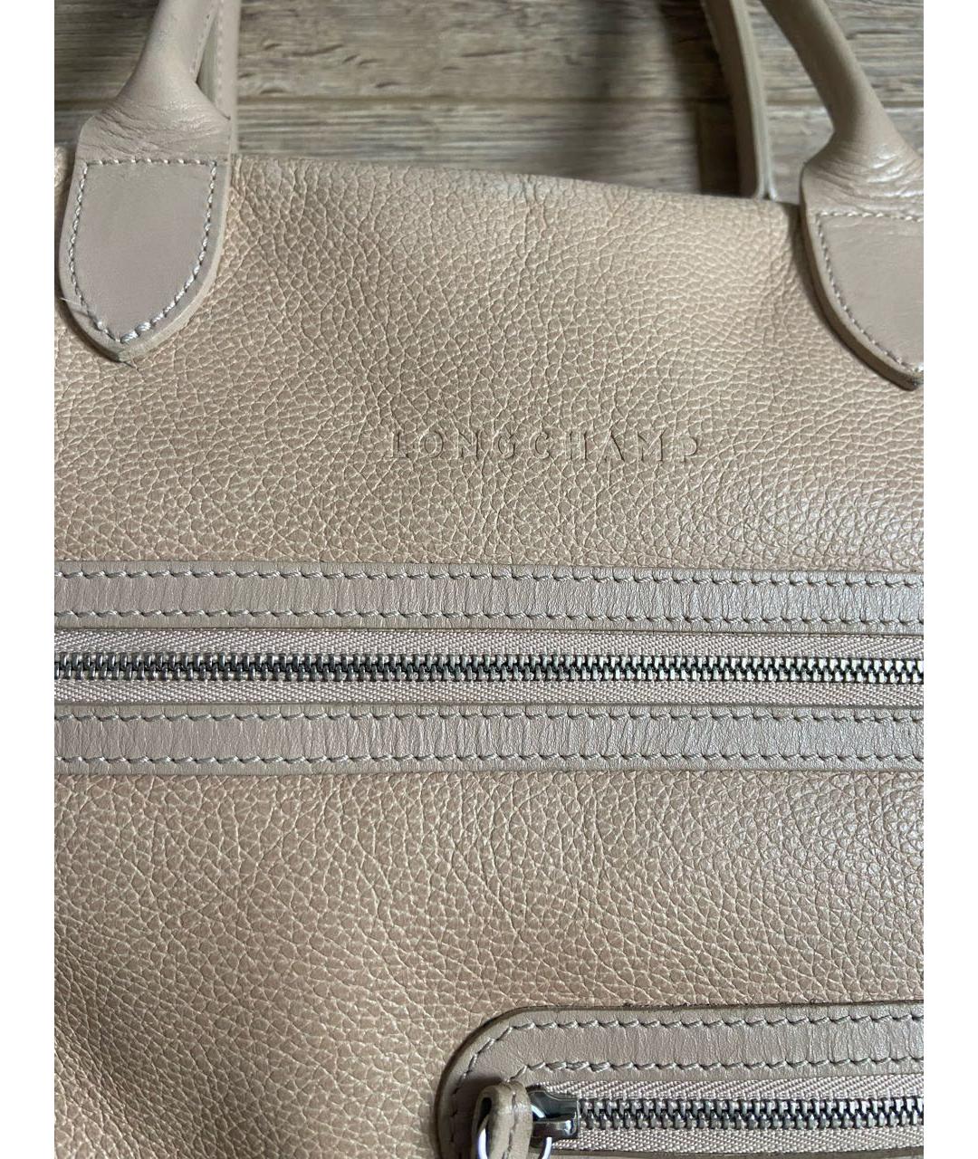 LONGCHAMP Бежевая кожаная сумка с короткими ручками, фото 8