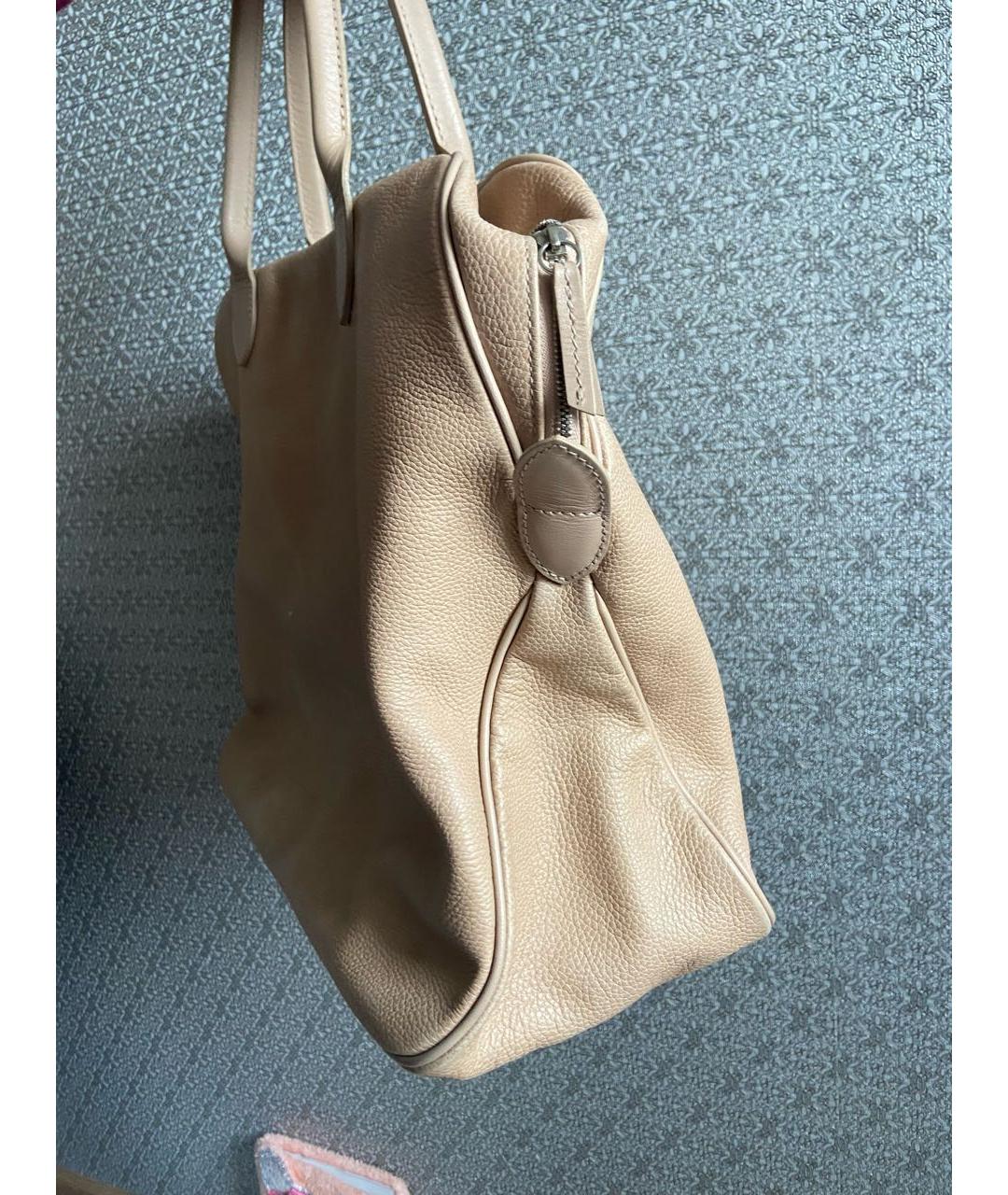 LONGCHAMP Бежевая кожаная сумка с короткими ручками, фото 6