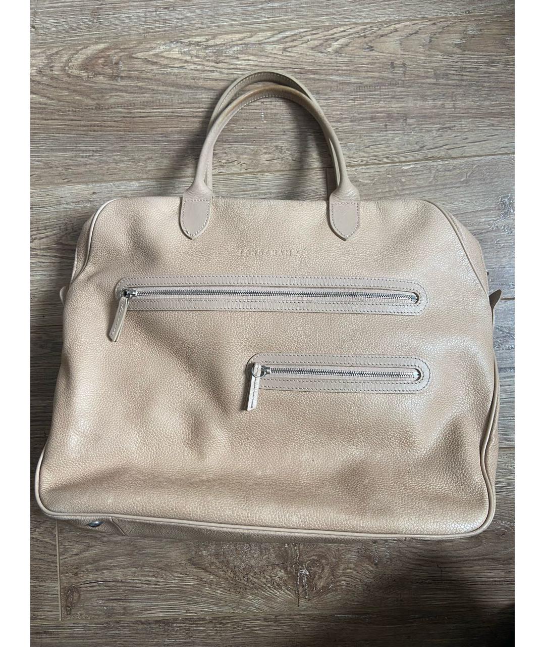 LONGCHAMP Бежевая кожаная сумка с короткими ручками, фото 9