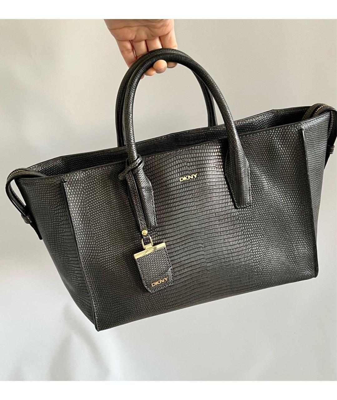 DKNY Черная кожаная сумка с короткими ручками, фото 2