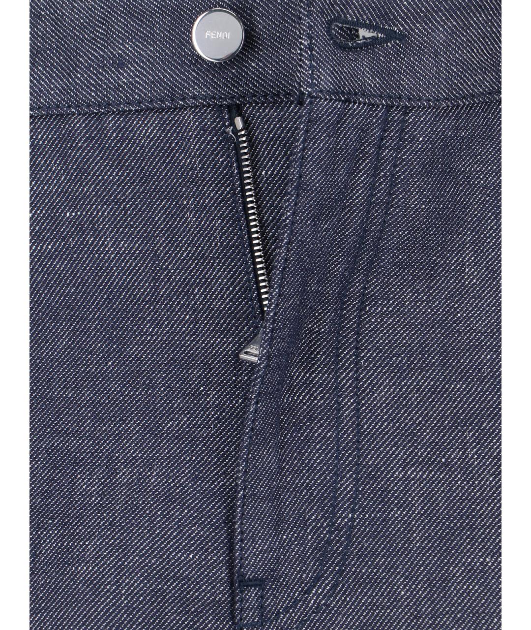 FENDI Синие хлопко-леновые прямые джинсы, фото 5