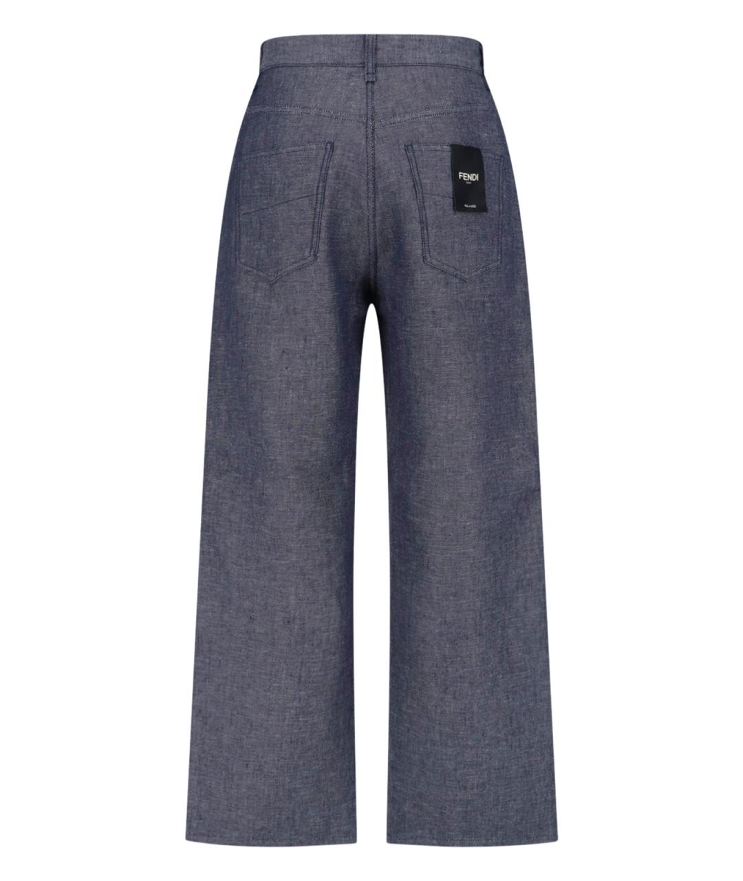 FENDI Синие хлопко-леновые прямые джинсы, фото 2