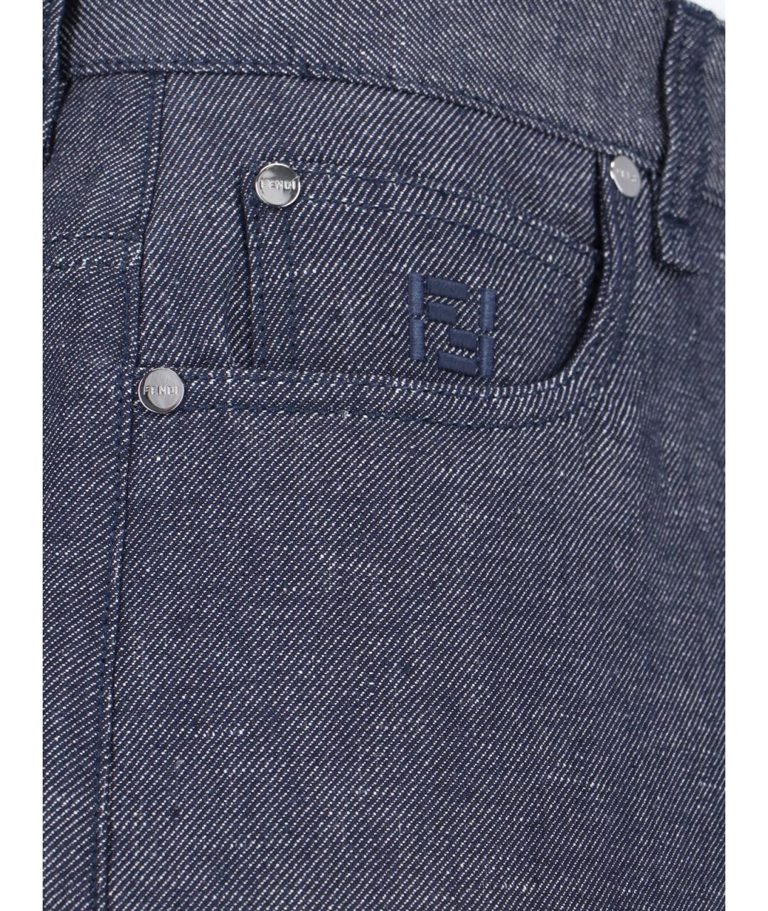 FENDI Синие хлопко-леновые прямые джинсы, фото 4