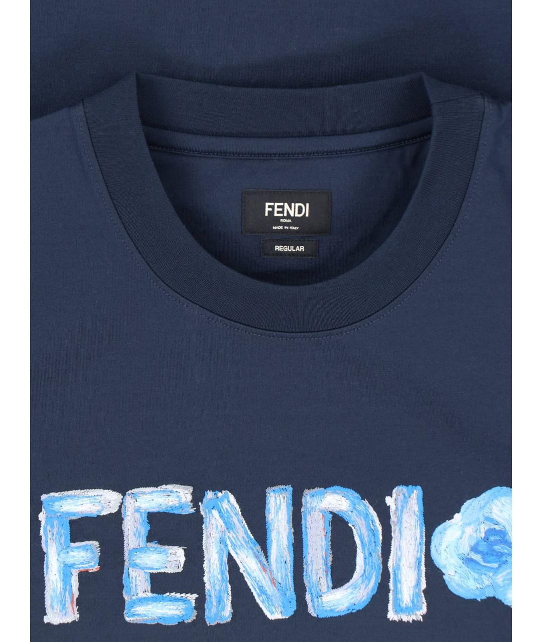 FENDI Синяя хлопковая футболка, фото 3
