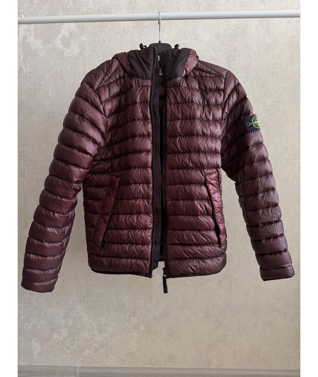 STONE ISLAND Бордовый полиамидовый пуховик, фото 4