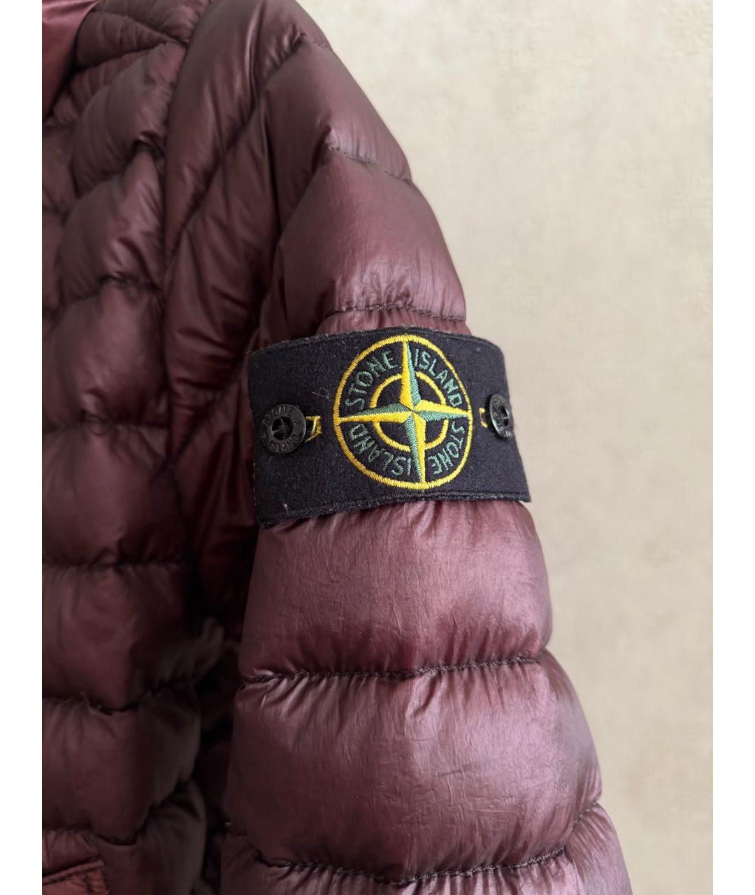 STONE ISLAND Бордовый полиамидовый пуховик, фото 3