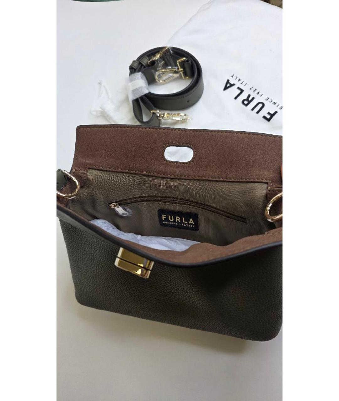 FURLA Хаки кожаная сумка через плечо, фото 5