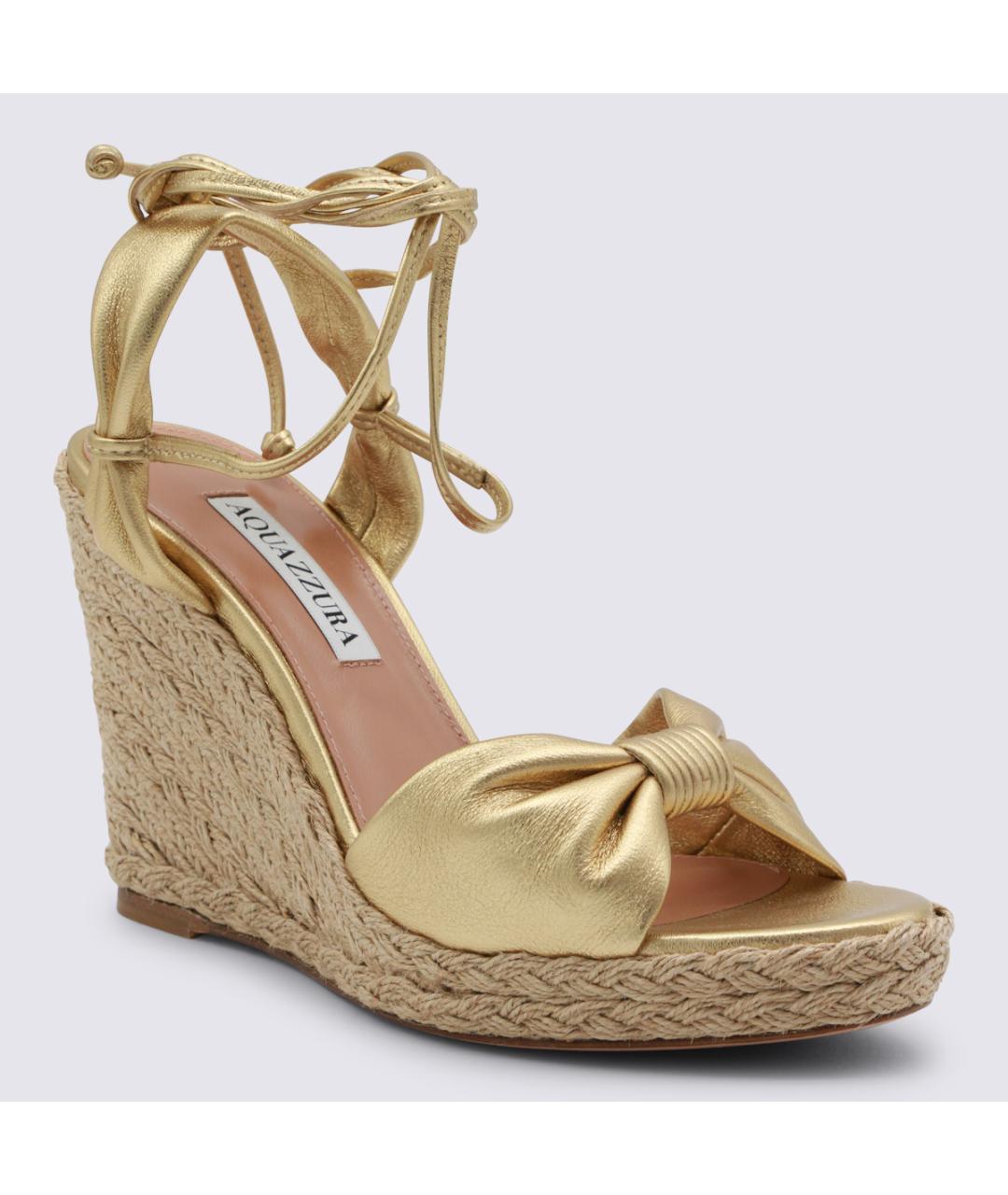 AQUAZZURA Золотые кожаные босоножки, фото 2