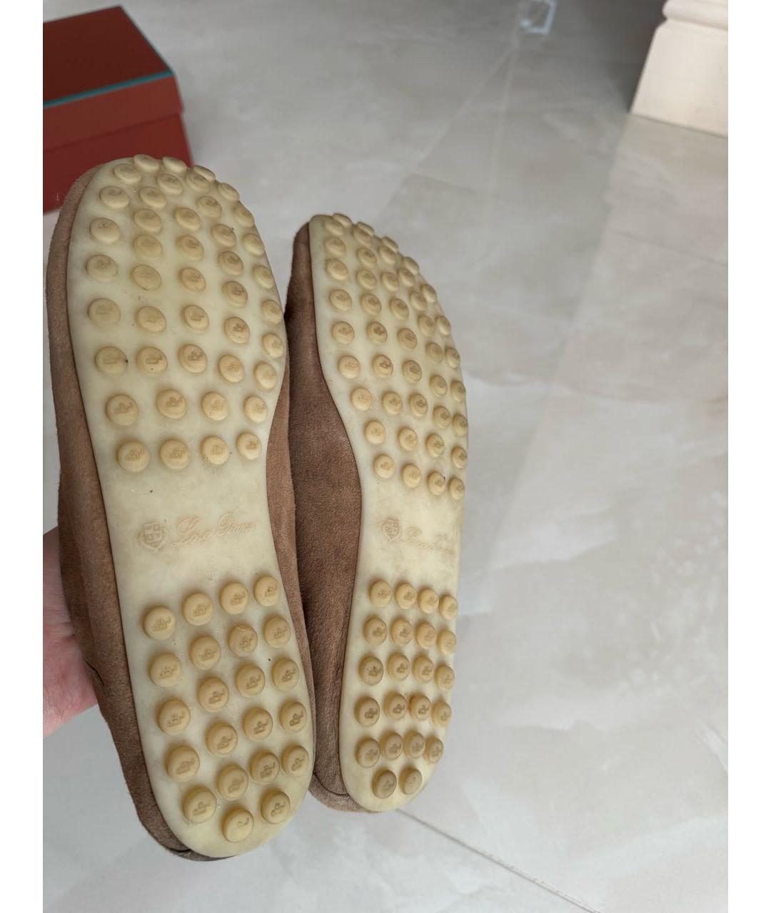 LORO PIANA Бежевые замшевые лоферы, фото 5