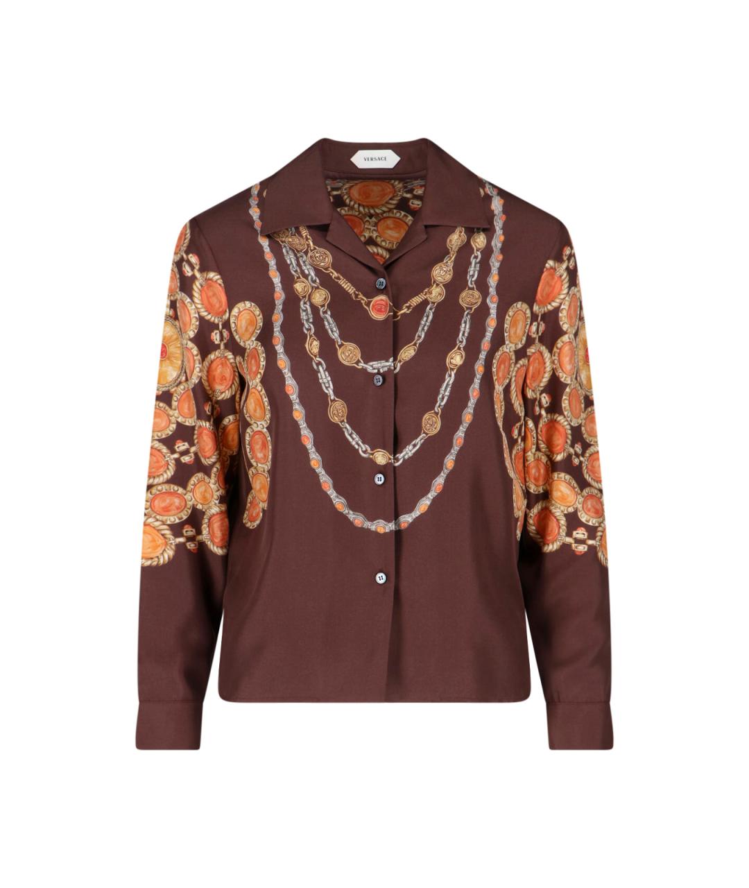 VERSACE Коричневая шелковая рубашка, фото 1