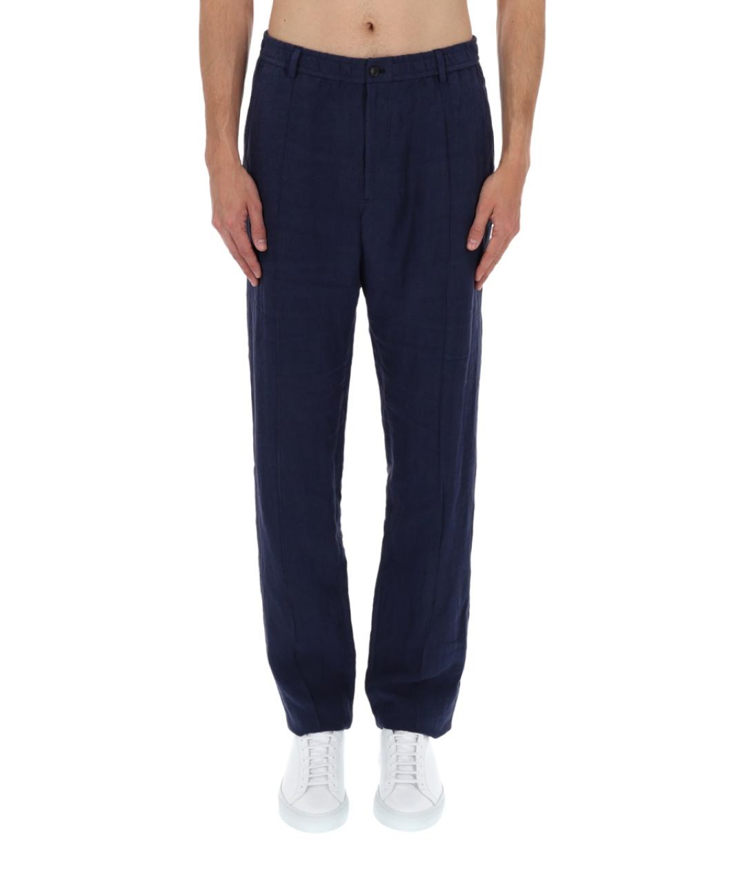 EMPORIO ARMANI Синие льняные повседневные брюки, фото 6