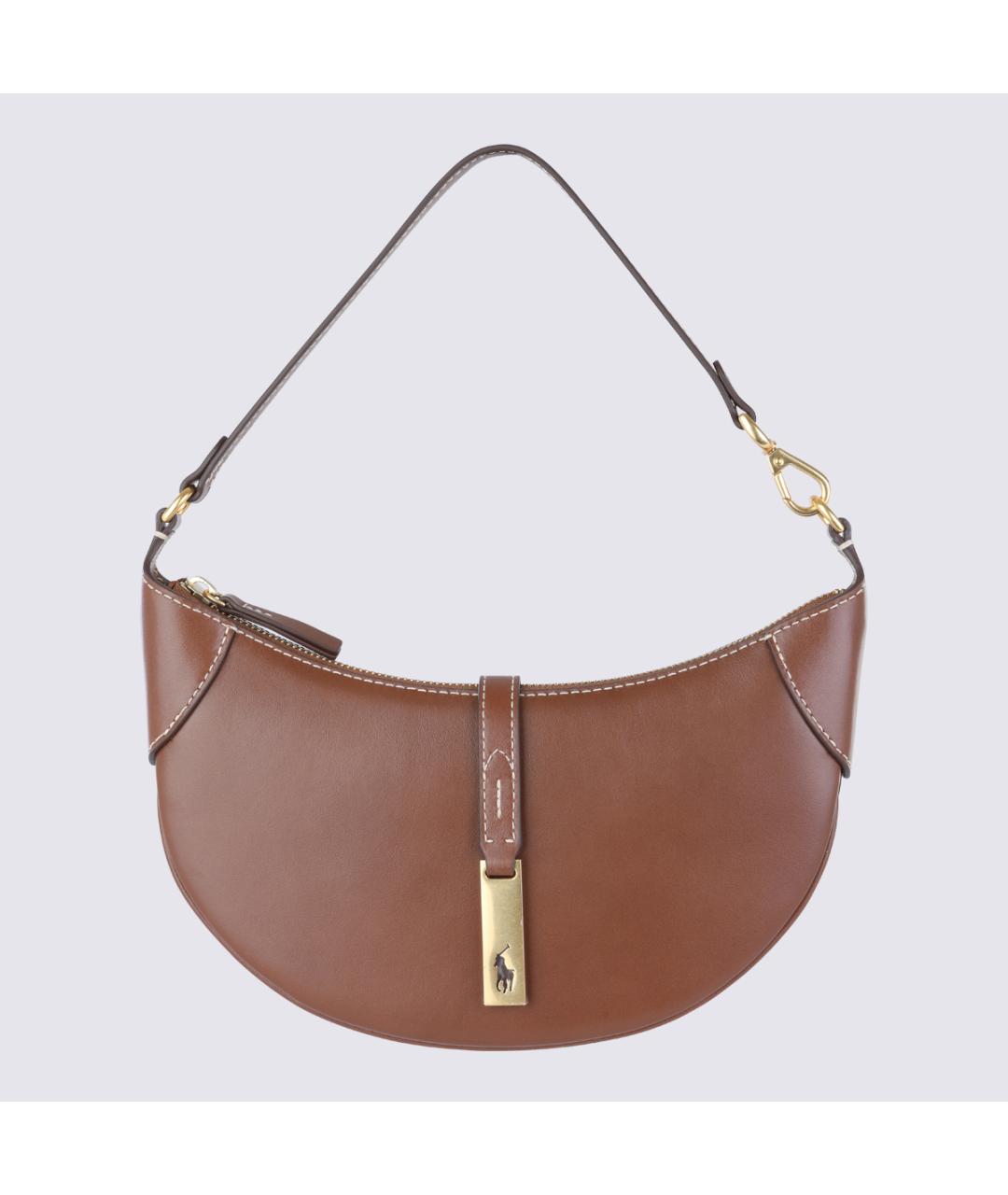 POLO RALPH LAUREN Коричневая кожаная сумка через плечо, фото 5