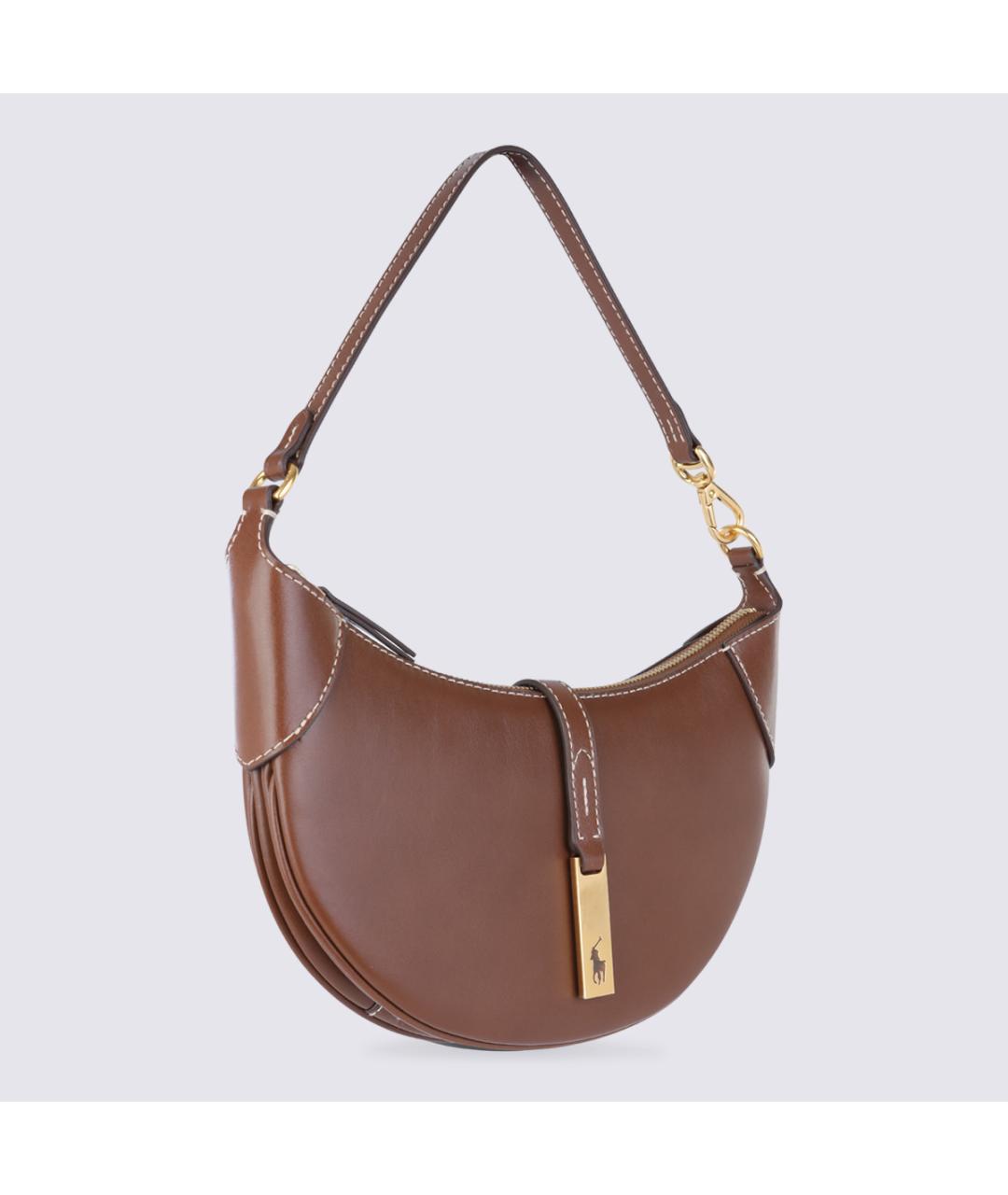 POLO RALPH LAUREN Коричневая кожаная сумка через плечо, фото 2