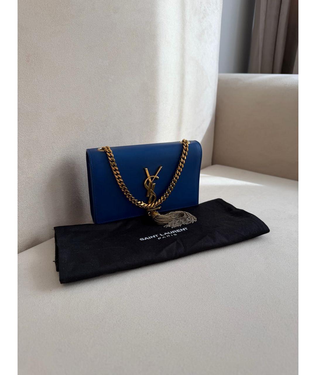 SAINT LAURENT Синяя кожаная сумка через плечо, фото 2