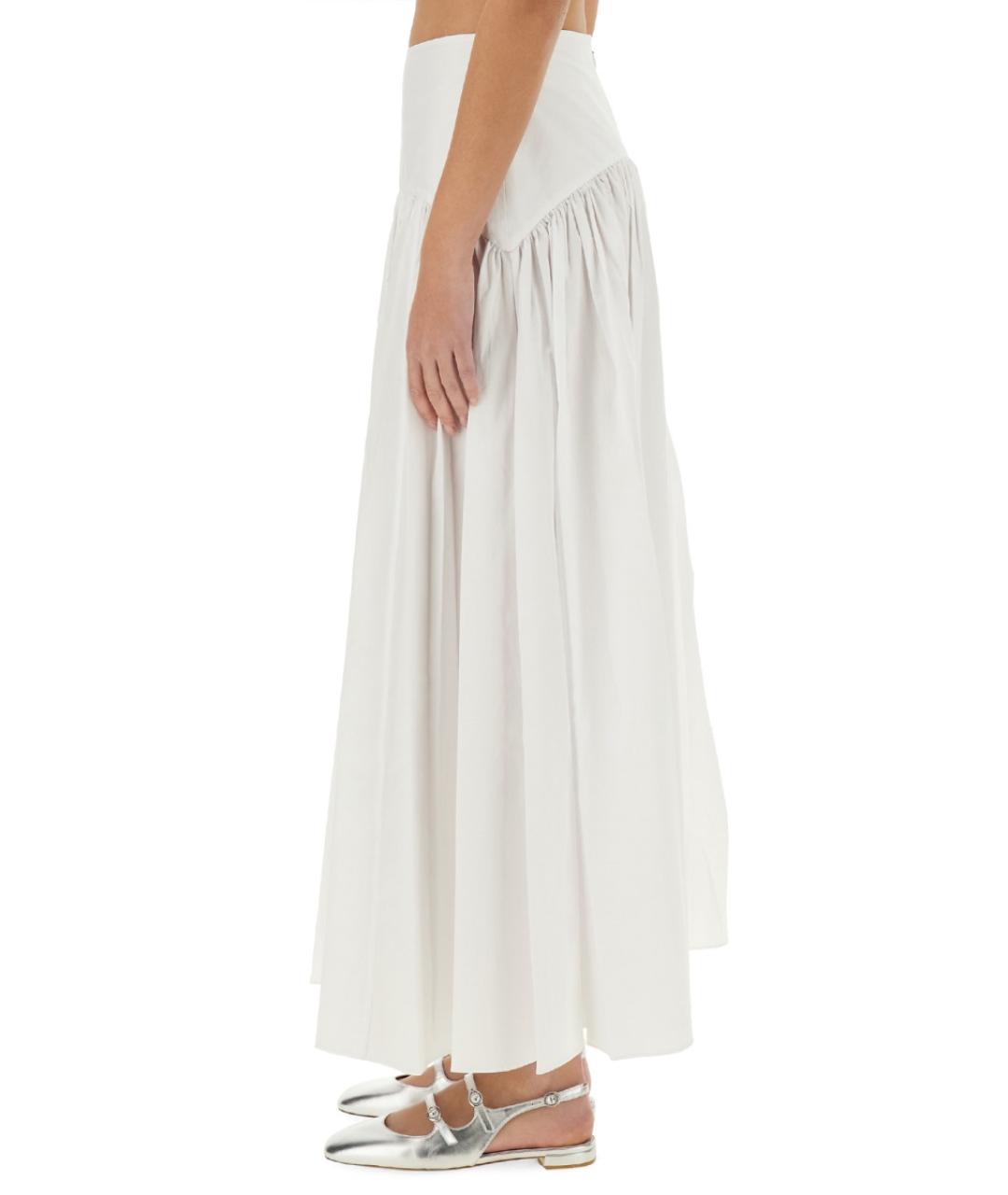 STAUD Белая хлопко-эластановая юбка миди, фото 3