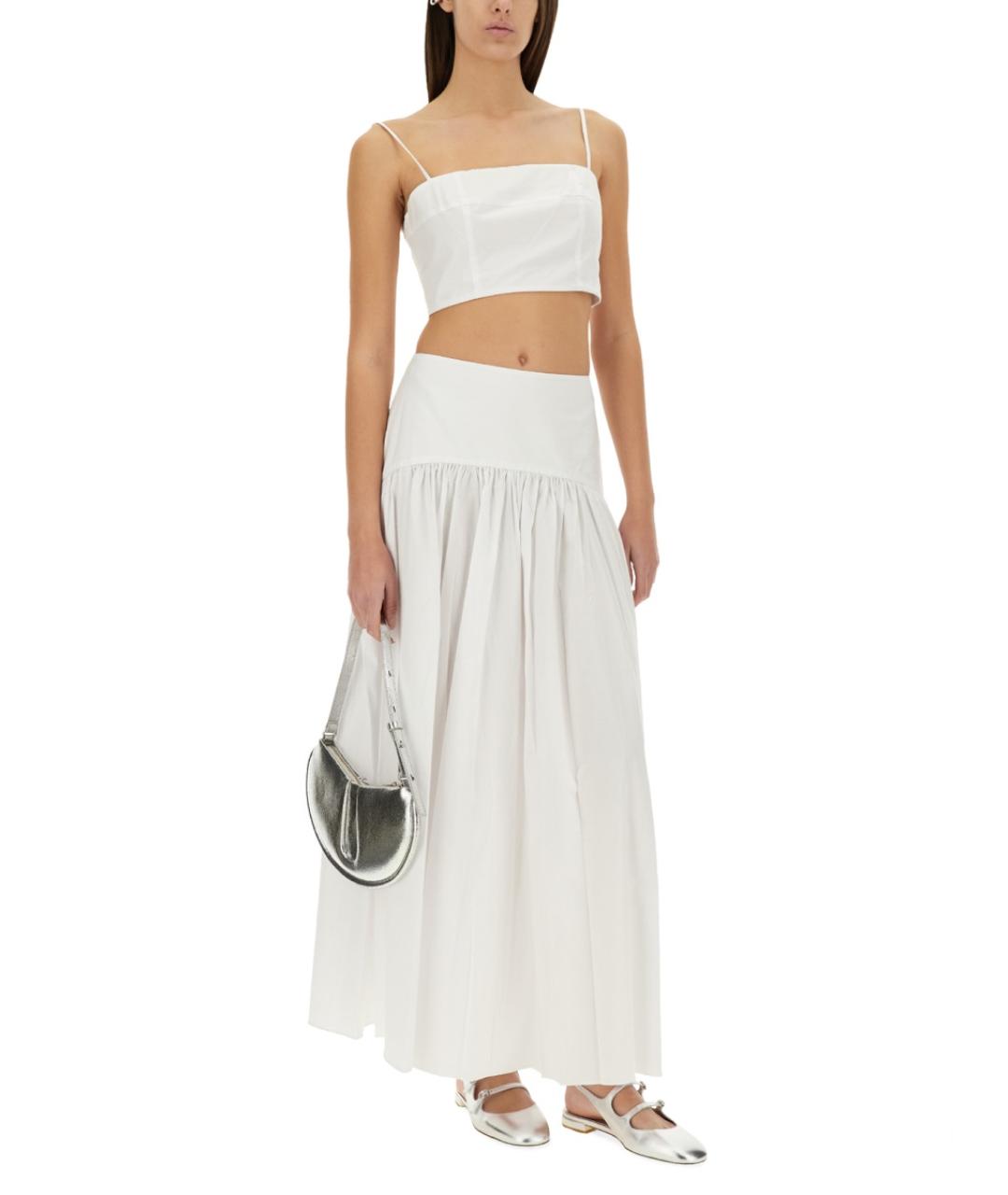 STAUD Белая хлопко-эластановая юбка миди, фото 2
