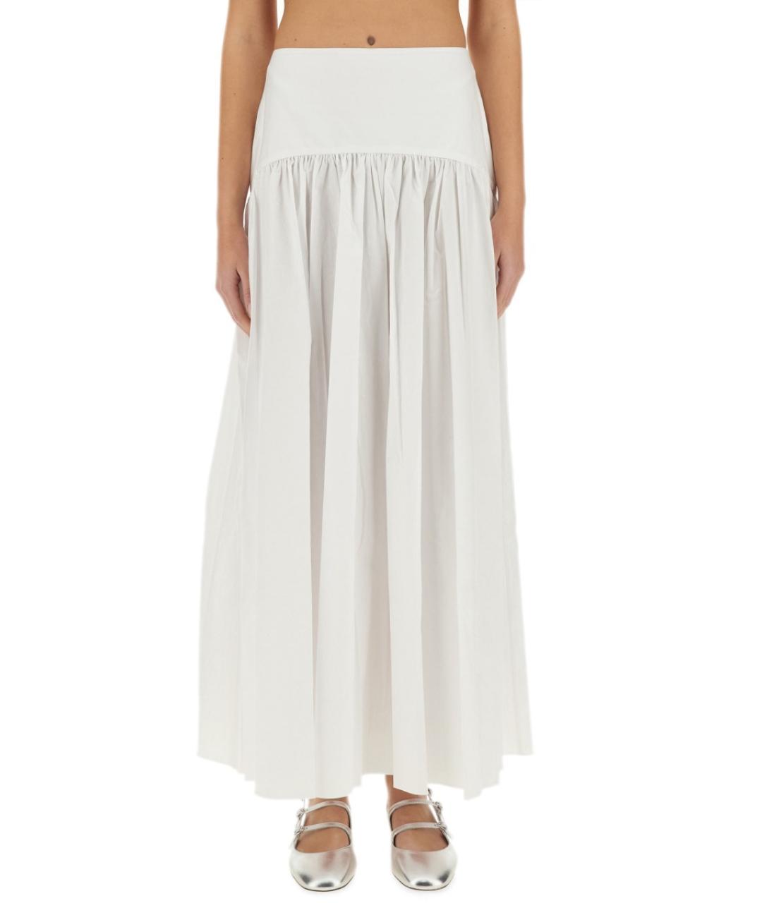 STAUD Белая хлопко-эластановая юбка миди, фото 1