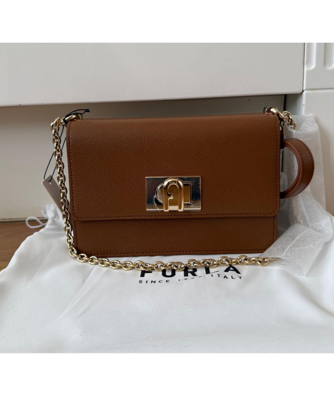 FURLA Коричневая кожаная сумка через плечо, фото 7