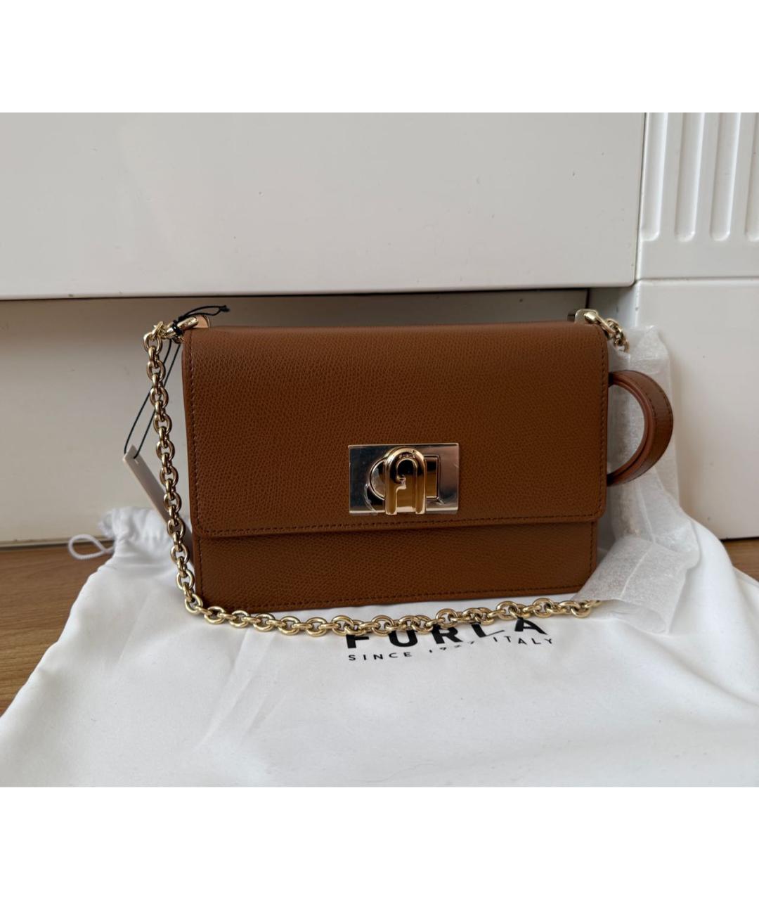 FURLA Коричневая кожаная сумка через плечо, фото 6